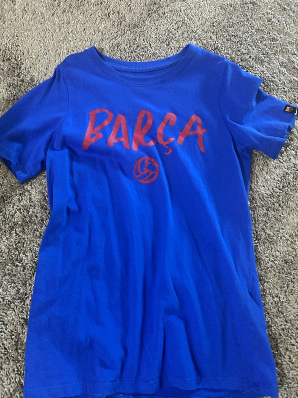 Nike Blue Kids T-Shirt with Red Barça Graphic
